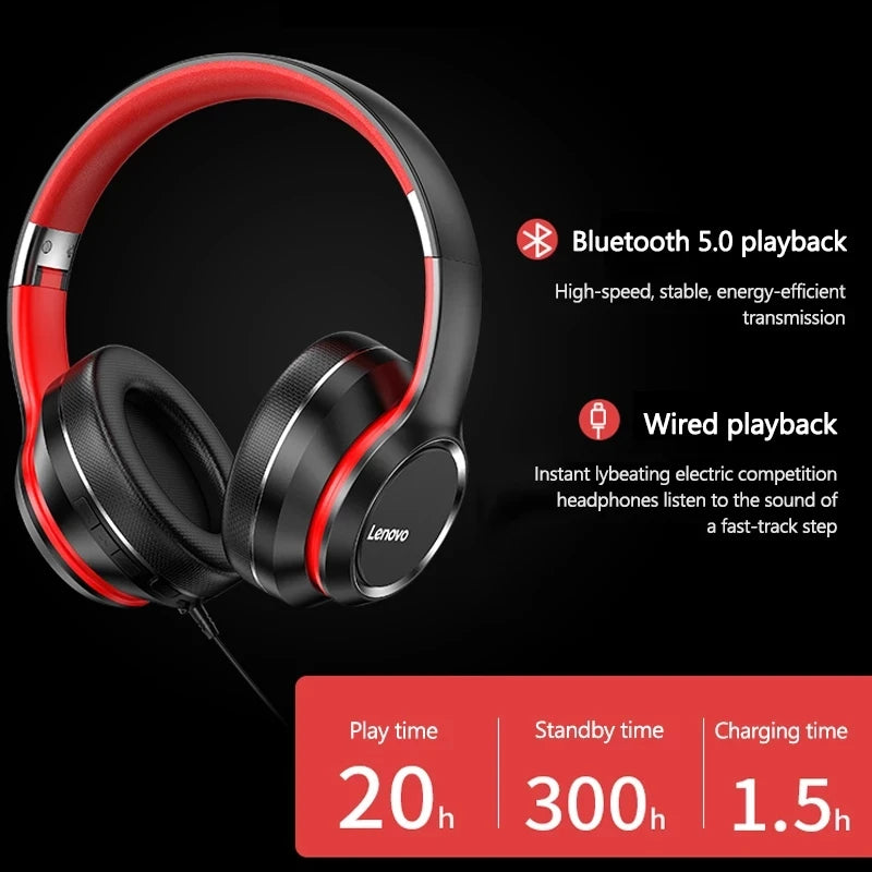 LENOVO HD200 Bluetooth Over-Ear Headphones – Foldable HiFi Gaming Headset with Noise Cancellation