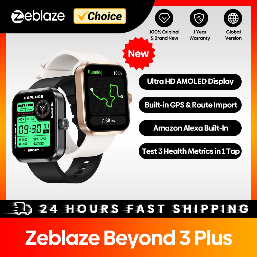 ZEBLAZE Beyond 3 Plus Smart Watch AMOLED GPS with Alexa & Bluetooth Calling