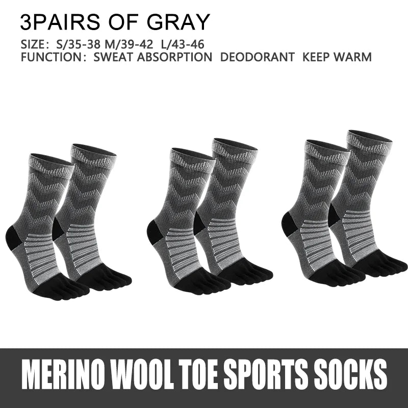 Merino Wool Thermal Toe Socks – Men’s Five-Toe Compression Socks for Hiking, Skiing & Trail Running