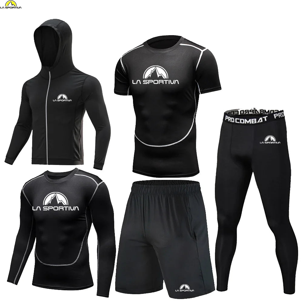 LA SPORTIVA Men’s 5PCS Compression Sports Set – Running, Gym & Fitness Tracksuit