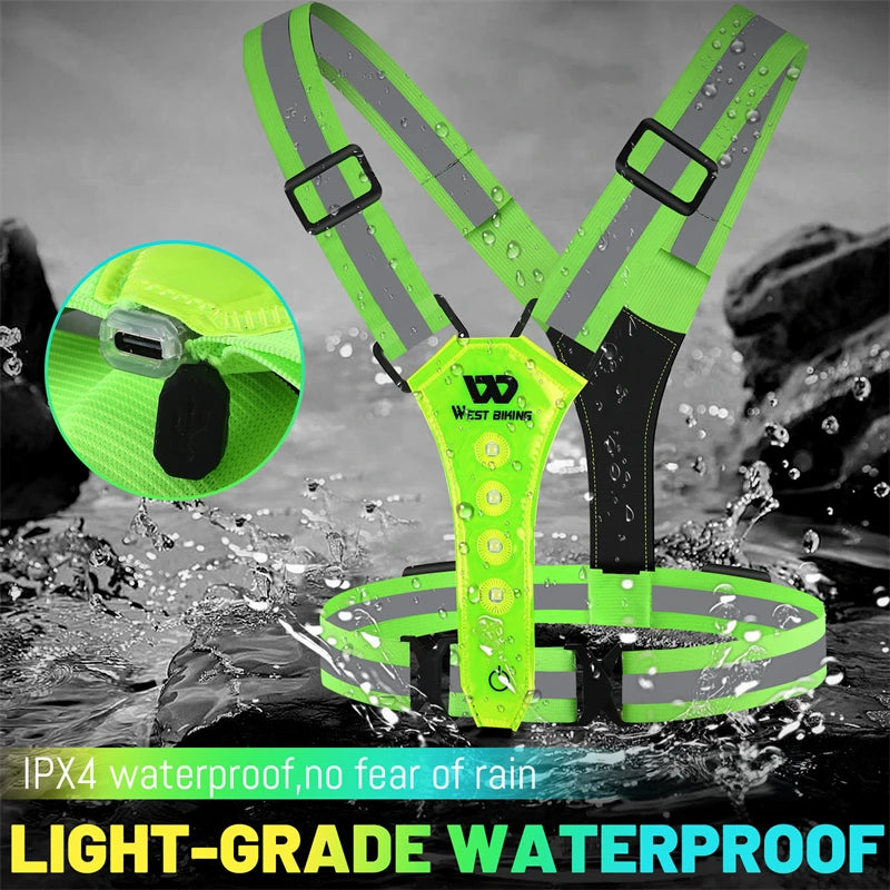 USB Rechargeable LED Reflective Vest | Adjustable High Visibility Safety Vest for Night Running