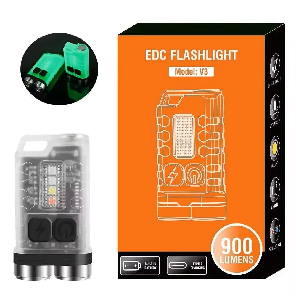 BORUIT V3 900LM Mini Keychain Flashlight Type-C Rechargeable UV Magnetic Torch