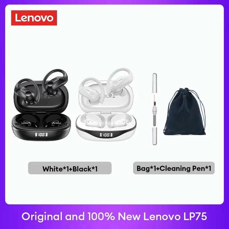 LENOVO LP75 TWS Bluetooth 5.3 Earphones with LED Display & Sports Ear Hooks