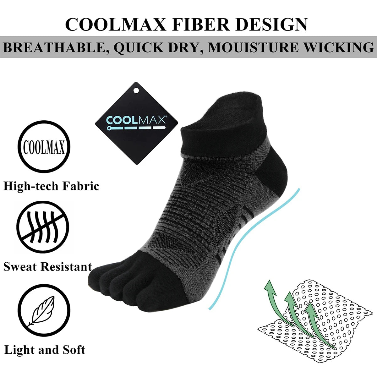 WRELS Five Finger Toe Socks Breathable COOLMAX Running Cycling Sports
