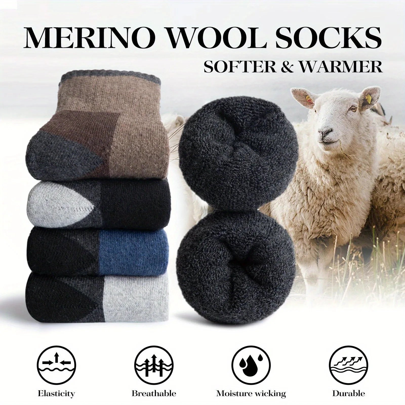 Merino Wool Hiking Socks Thermal Warm Breathable Winter Outdoor Unisex