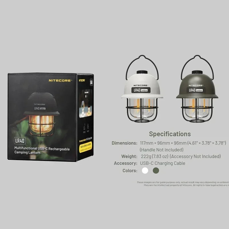 NITECORE LR40 USB-C Rechargeable Camping Lantern – 100 Lumens, 65hr Runtime