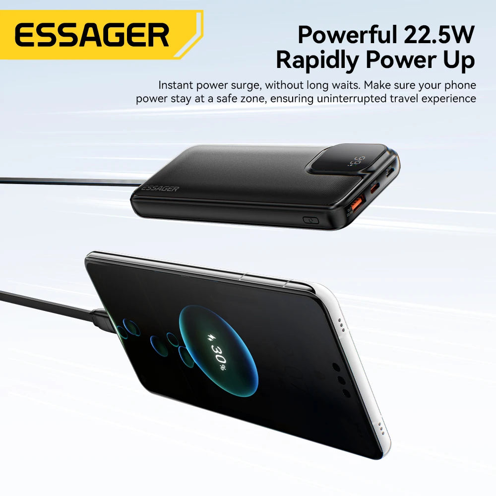 ESSAGER 20000mAh Power Bank 22.5W Fast Charging with Built-in Cables & PD