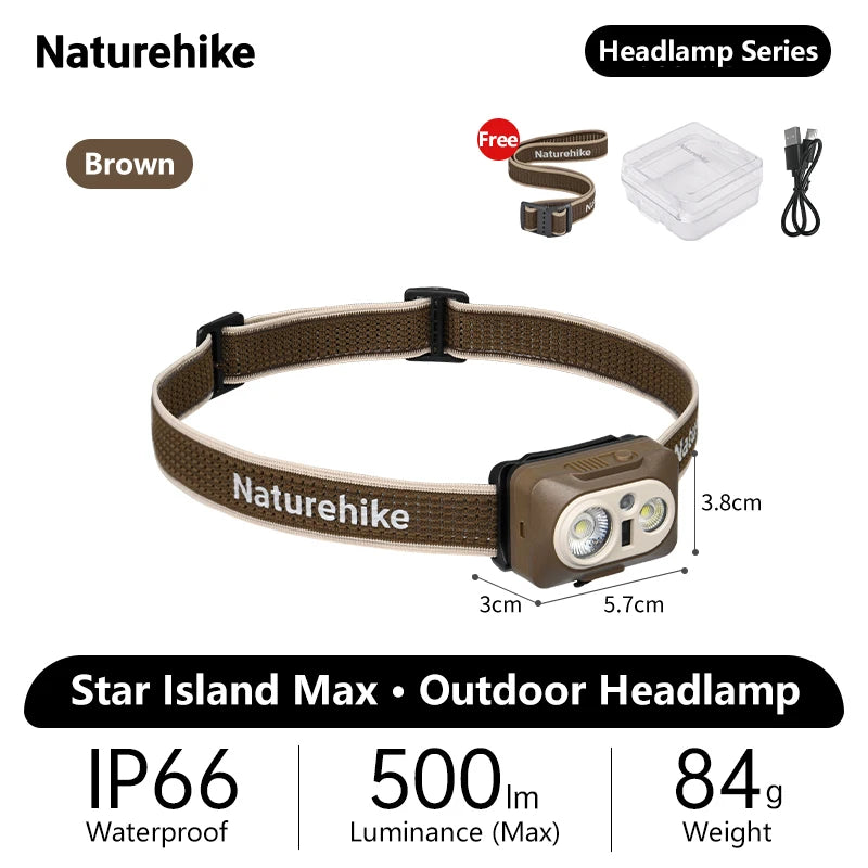 NATUREHIKE Star Island Max Headlamp – 500 Lumen Waterproof LED Headlight with Sensor & Rechargeable Battery