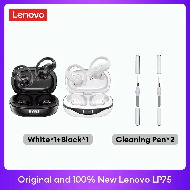 LENOVO LP75 TWS Bluetooth 5.3 Earphones with LED Display & Sports Ear Hooks