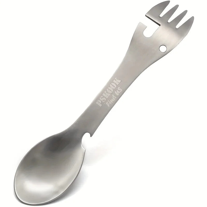 PSKOOK 5-in-1 Stainless Steel Spork Multi-Tool Camping Fork Knife Spoon Opener