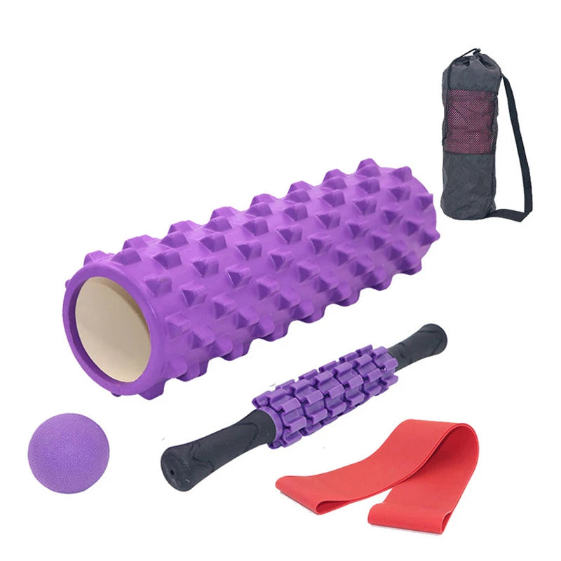 5-Pce Foam Roller Set | Deep Tissue Massage Kit with Column, Massage Stick, Fascia Ball & Band, 33cm