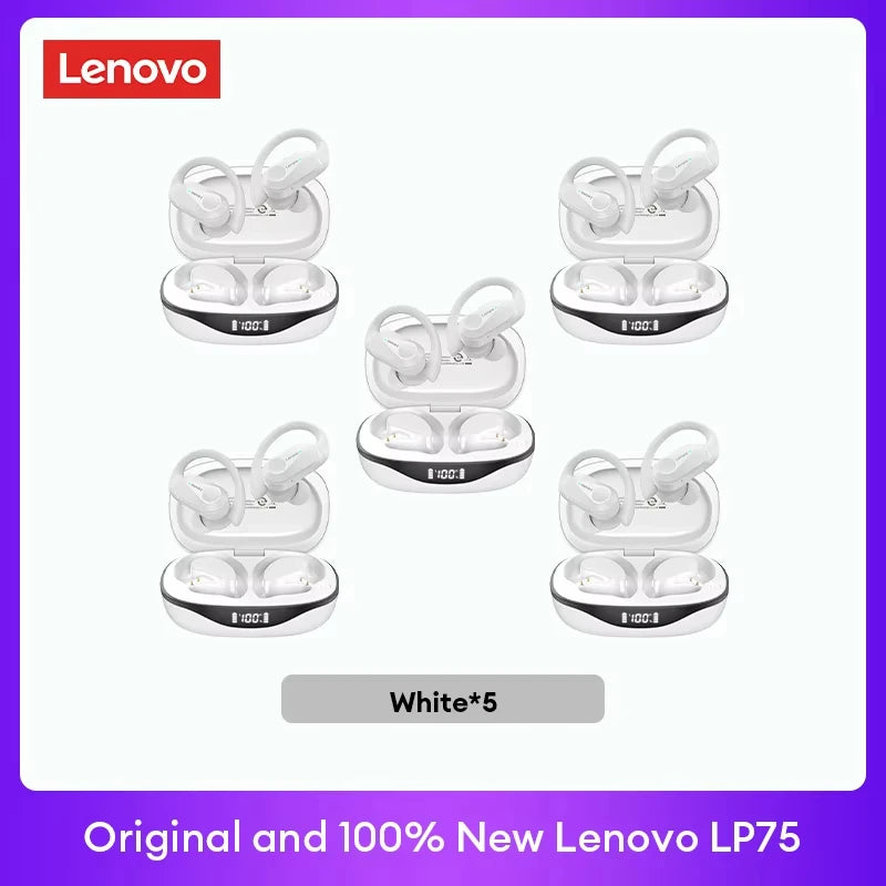 LENOVO LP75 TWS Bluetooth 5.3 Earphones with LED Display & Sports Ear Hooks