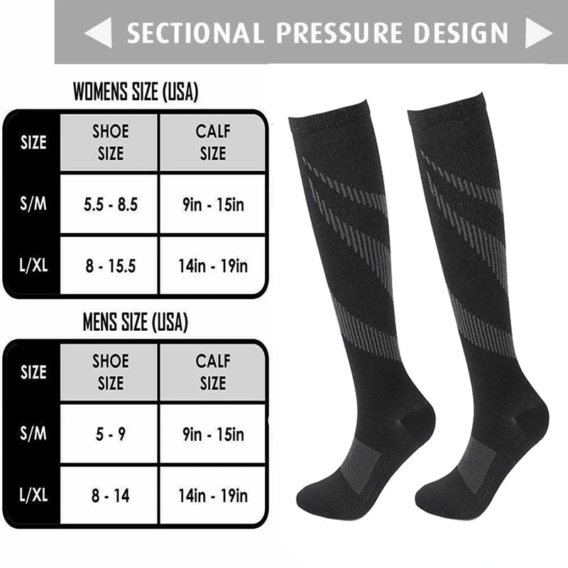 Men's Compression Socks for Running, Travel, Varicose Veins & Recovery, Breathable Support Stockings
