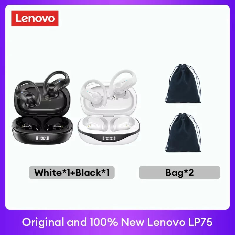 LENOVO LP75 TWS Bluetooth 5.3 Earphones with LED Display & Sports Ear Hooks