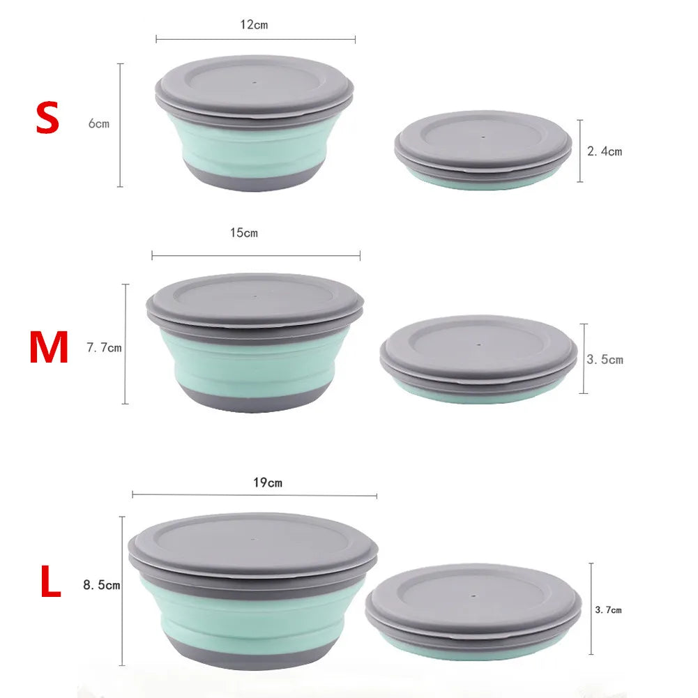 Portable Folding Silicone Lunch Box Set 3Pcs Collapsible Camping Food Containers with Lids