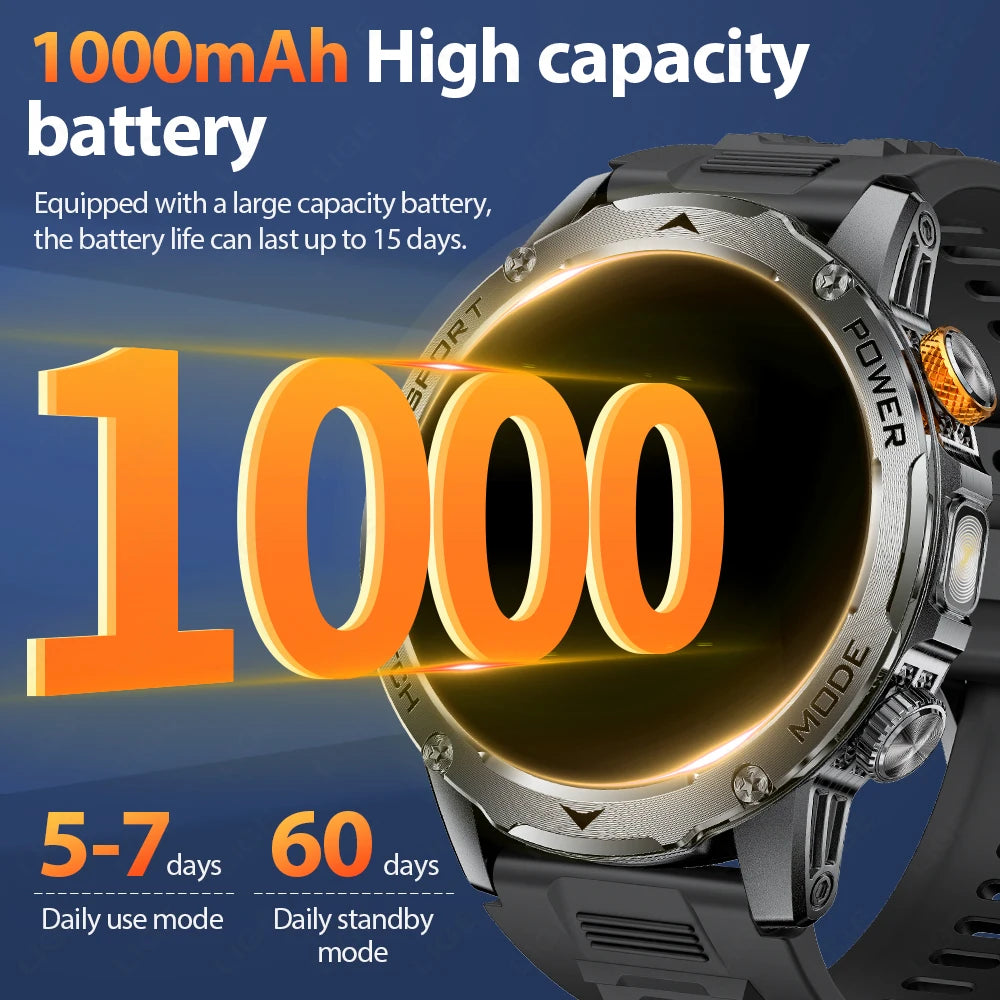 LIGE Smart Watch Men Bluetooth Call Outdoor Fitness Watch AMOLED 1000mAh Waterproof