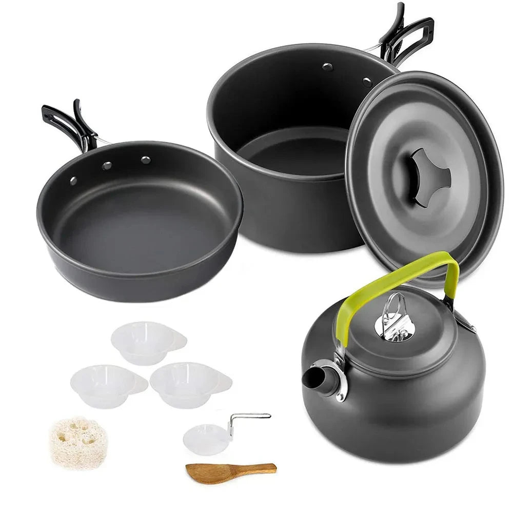 LISM Camping Cookware Set 2-3 Person Non-Stick Pots Frying Pan Teapot Kit