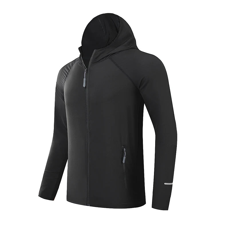 Men’s Lightweight Running Jacket with Hood, Reflective, Quick-Dry for Outdoor Sports, Breathable