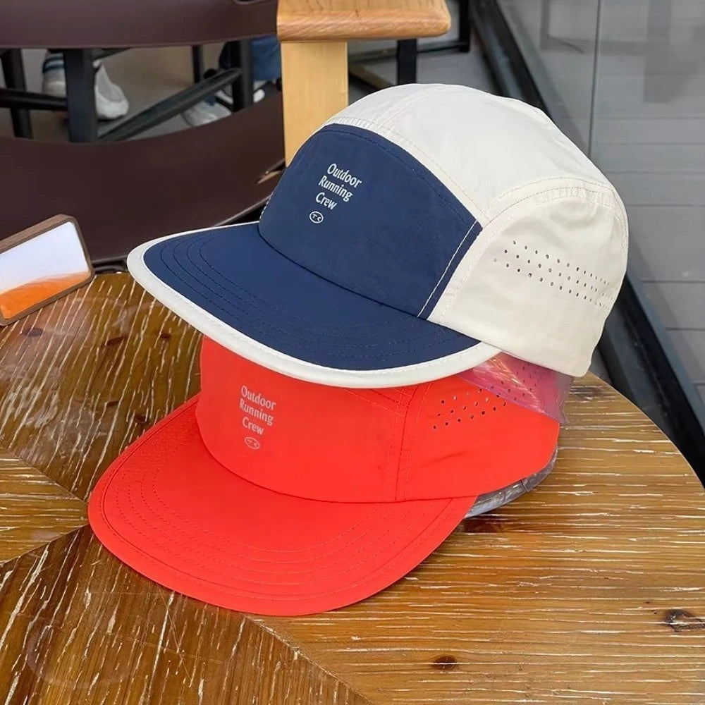 Colour Block 5 Panel Baseball Cap Embroidered Letter Quick Dry Breathable Sports Hat