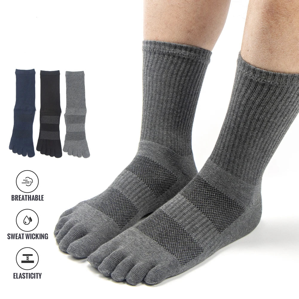 WRELS Toe Socks Cotton Athletic Running Five Finger Socks – Long Tube Outdoor Knee-High Socks