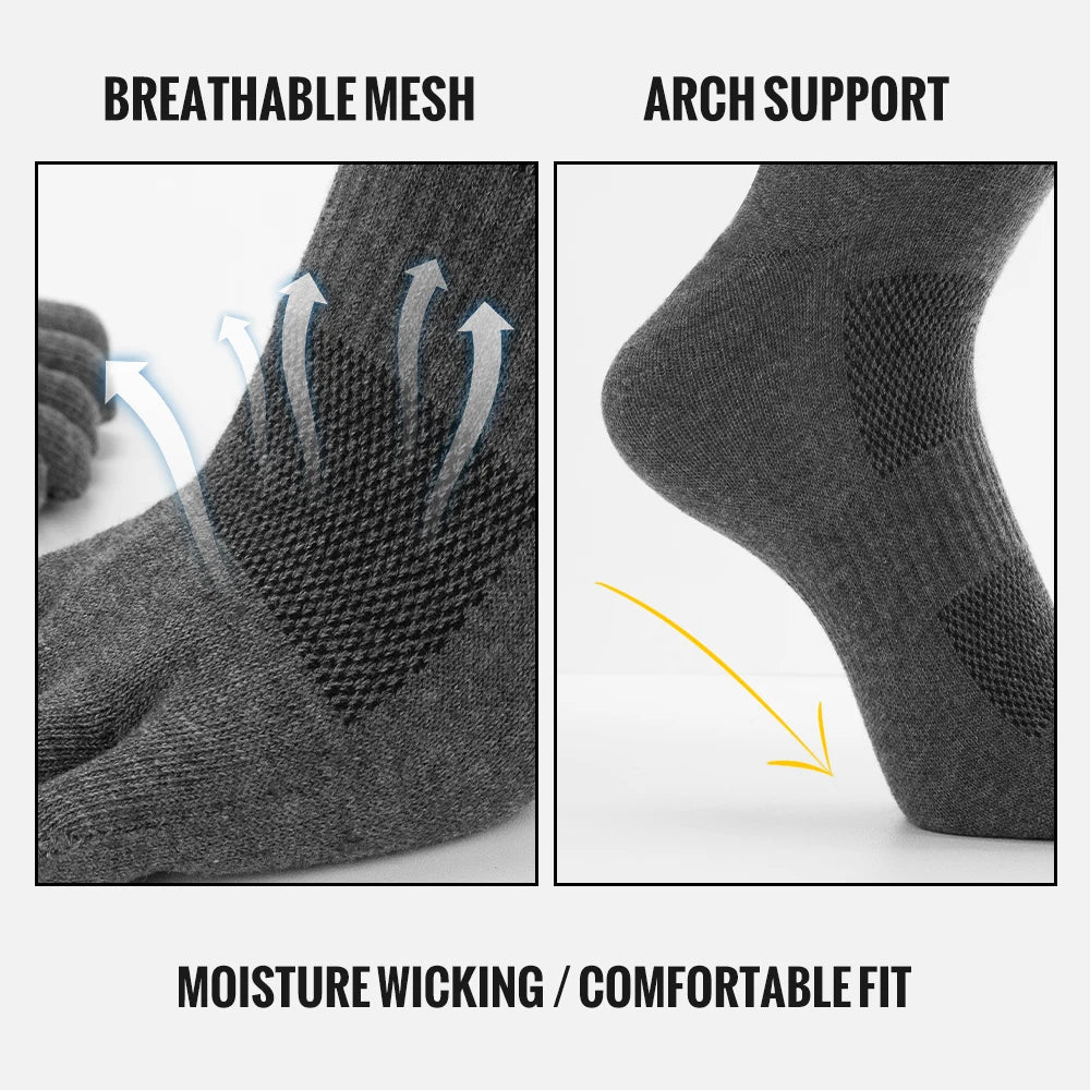 WRELS Toe Socks Cotton Athletic Running Five Finger Socks – Long Tube Outdoor Knee-High Socks