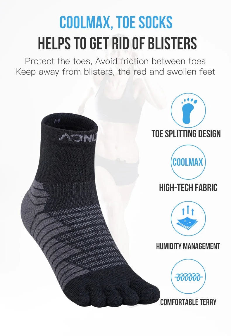 AONIJIE Five-Toe Running Socks Quarter Athletic Toe Socks with Thick Cushion