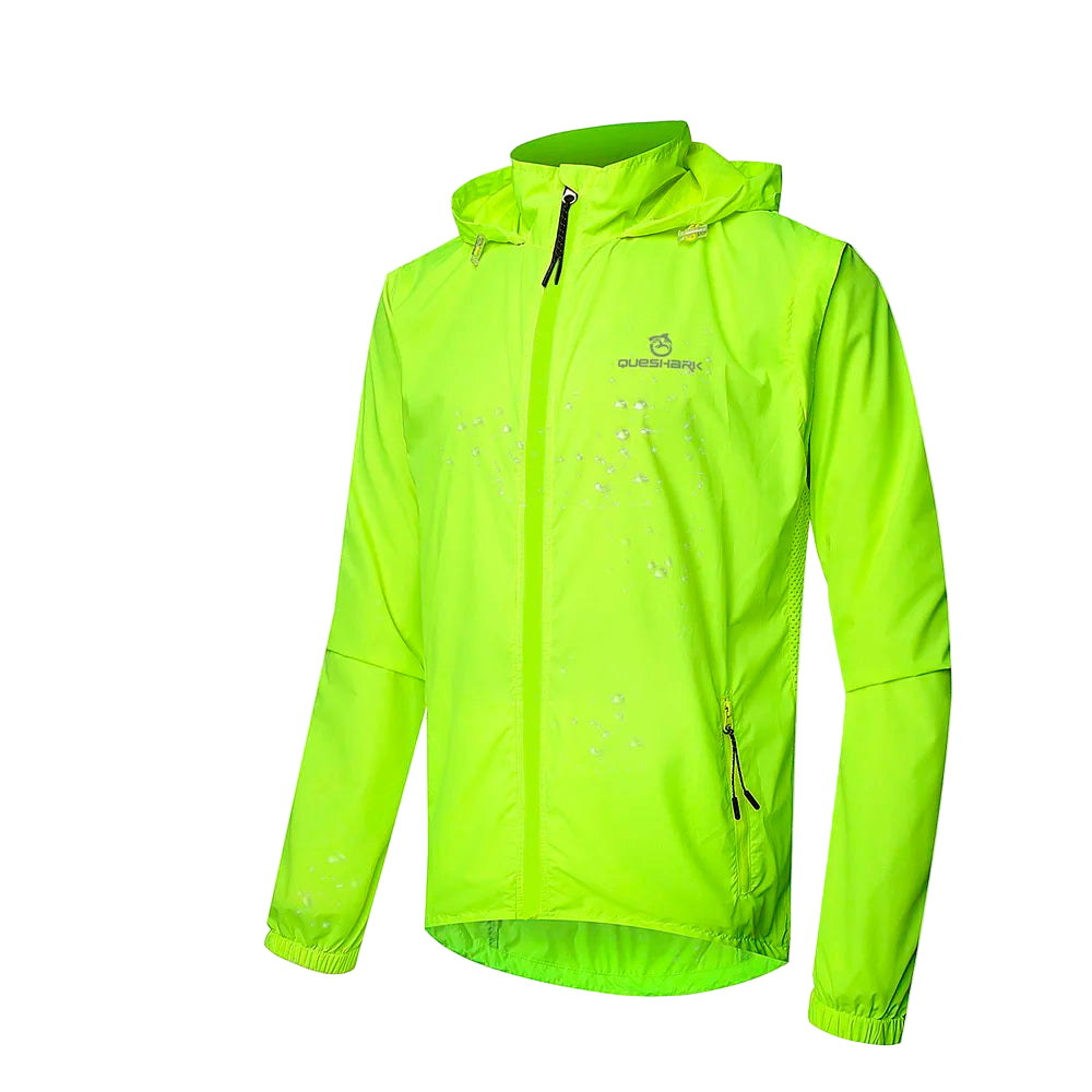 QUESHARK Men’s Convertible Cycling Jacket – Windproof, Water-Repellent, Reflective with Detachable Sleeves