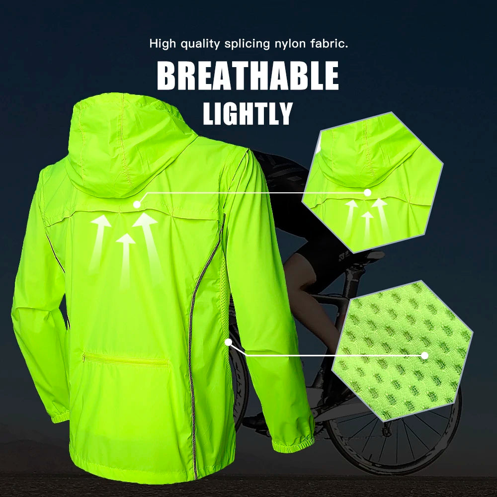 QUESHARK Men’s Convertible Cycling Jacket – Windproof, Water-Repellent, Reflective with Detachable Sleeves