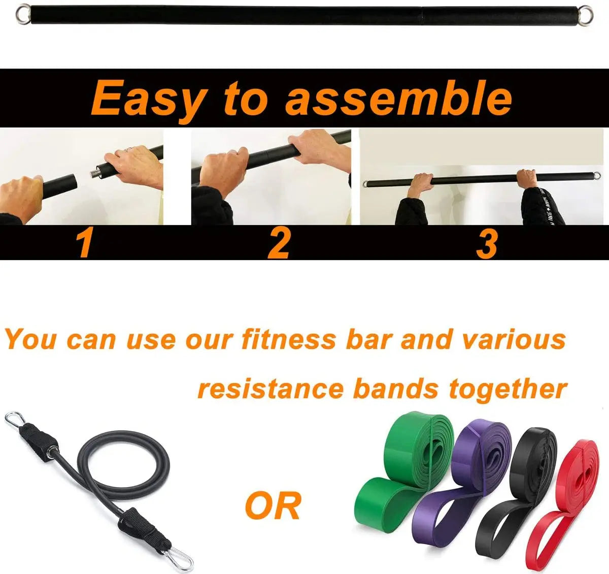 Workout Bar & Resistance Bands Set – Full Body Strength Training for Home & Gym