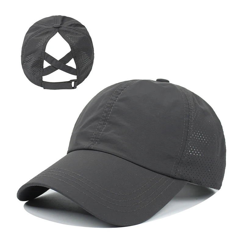 Summer Solid Colour Quick-Dry Baseball Cap with Mesh Ponytail Design