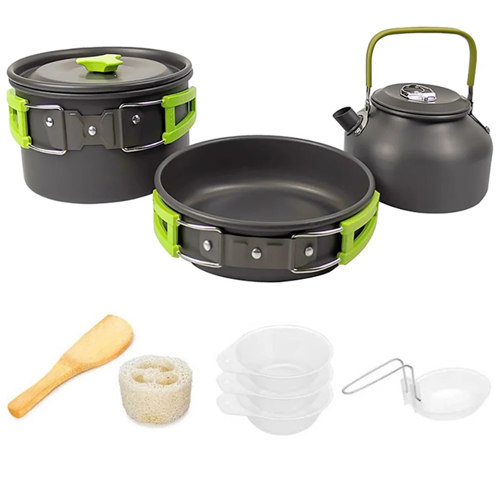 LISM Camping Cookware Set 2-3 Person Non-Stick Pots Frying Pan Teapot Kit