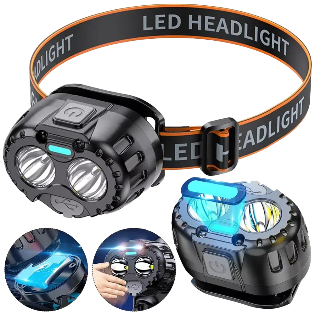 ESMARTER 250LM Waterproof LED Headlamp with Motion Sensor & USB-C Rechargeable Battery