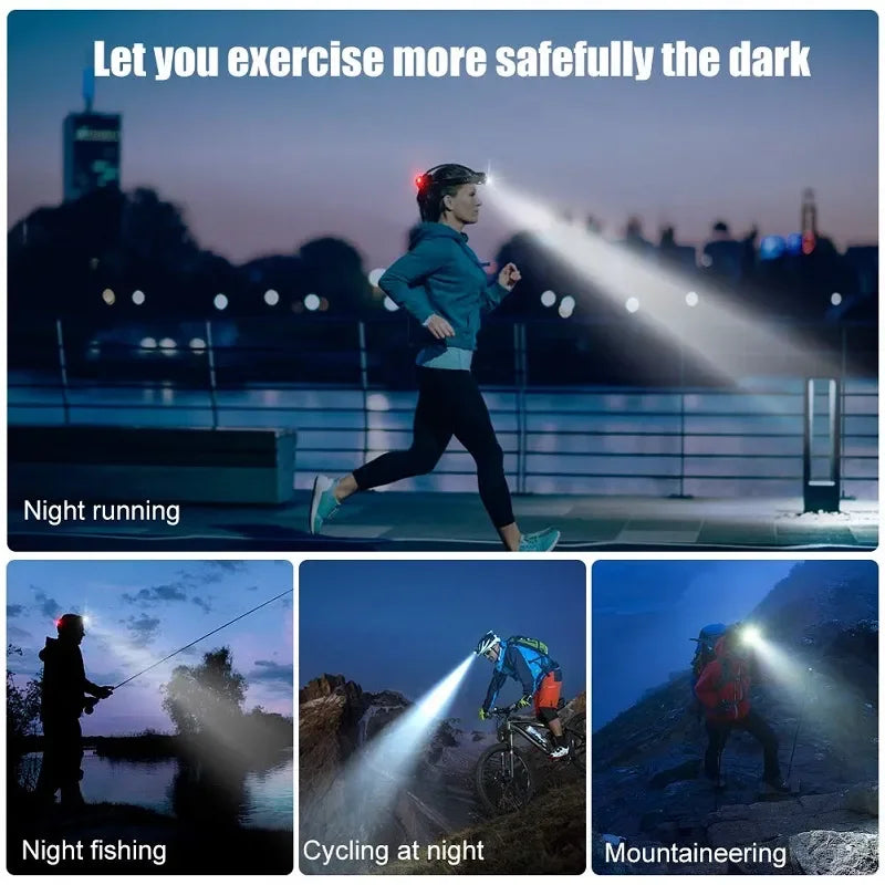 High Lumen Rechargeable LED Headlamp with Zoom Focus, Waterproof, Adjustable Head Strap for Running