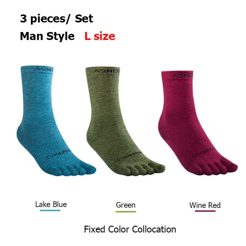 AONIJIE E4830 Five-Toe Running Socks Medium Long Tube Athletic Toe Socks 3-Pack