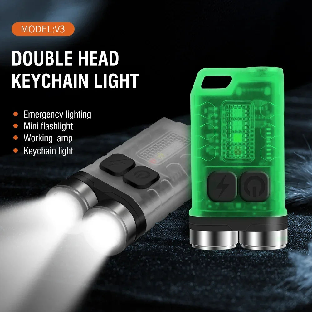 BORUIT V3 900LM Mini Keychain Flashlight Type-C Rechargeable UV Magnetic Torch
