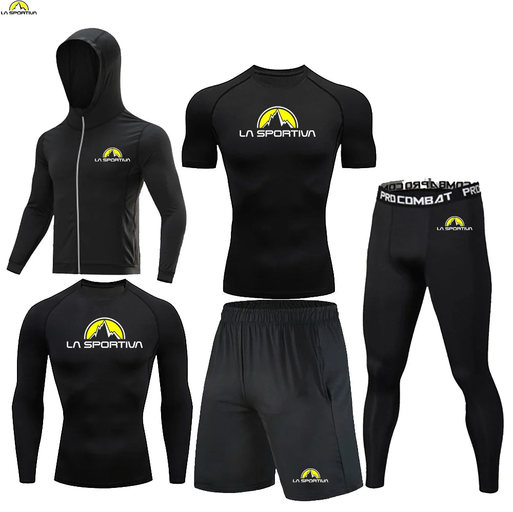 LA SPORTIVA Men’s 5PCS Compression Sports Set – Running, Gym & Fitness Tracksuit