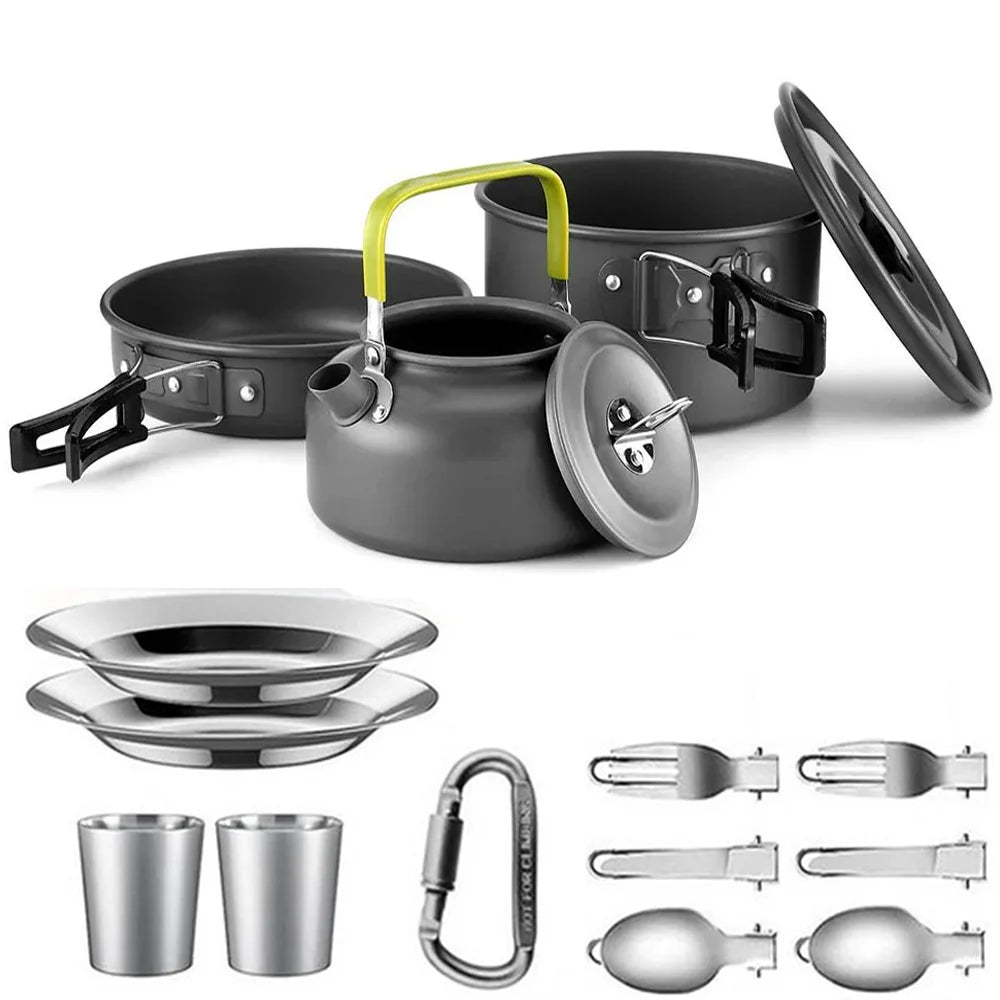 LISM Camping Cookware Set 2-3 Person Non-Stick Pots Frying Pan Teapot Kit