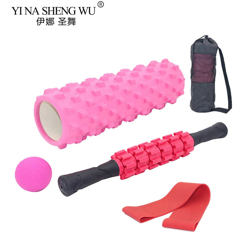 5-Pce Foam Roller Set | Deep Tissue Massage Kit with Column, Massage Stick, Fascia Ball & Band, 33cm