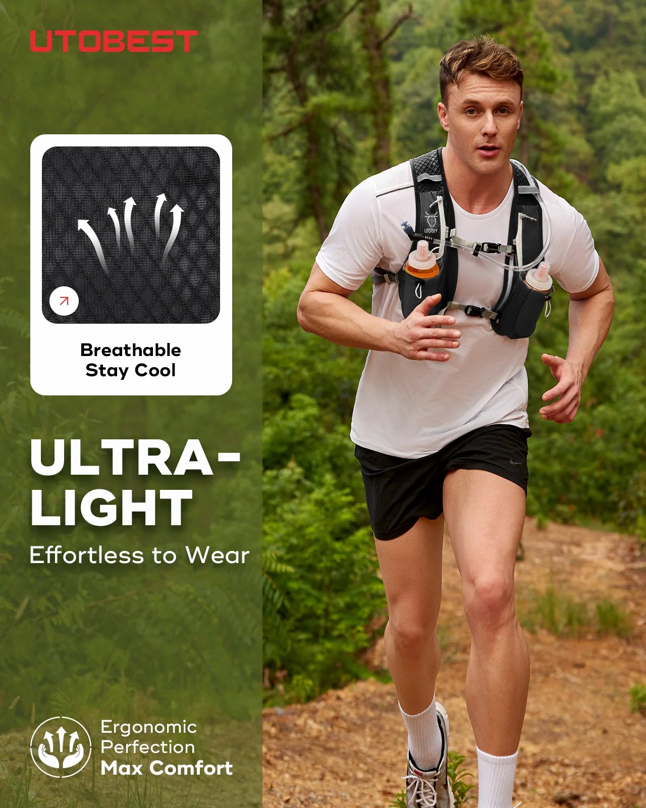 UTOBEST Trail Running Backpack 5L – Ultra Lightweight Hydration Vest for Marathon, Cycling & Hiking
