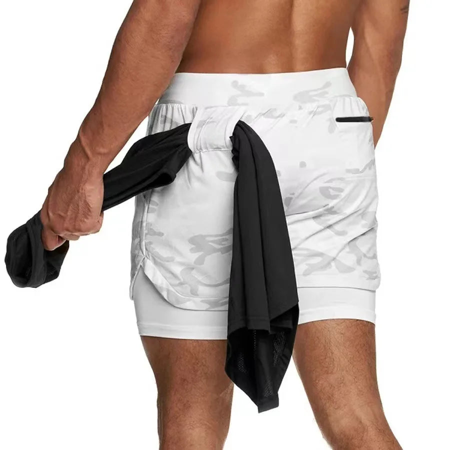 GACAYALL Men’s Camo Running Shorts 2-in-1 Quick Dry Gym Training Shorts