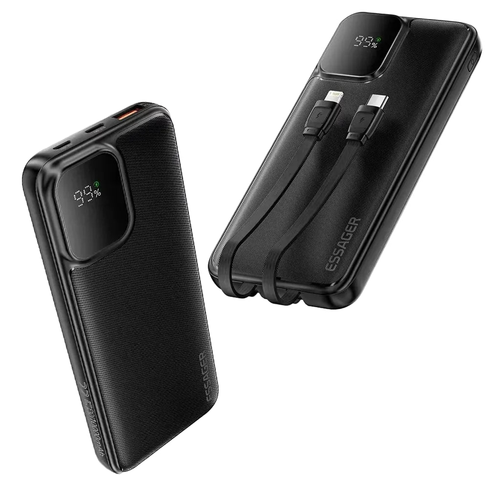 ESSAGER 20000mAh Power Bank 22.5W Fast Charging with Built-in Cables & PD