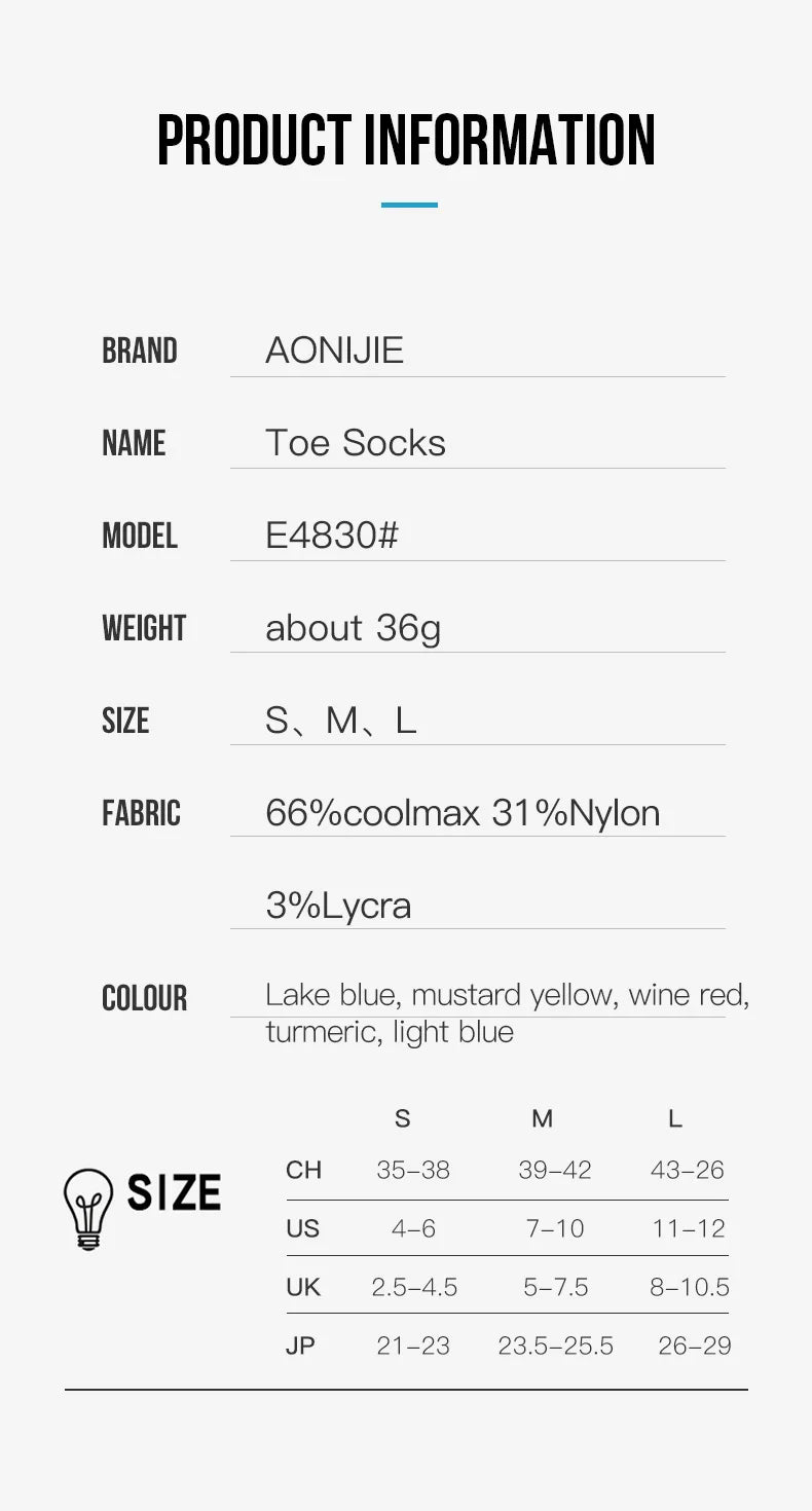 AONIJIE E4830 Five-Toe Running Socks Medium Long Tube Athletic Toe Socks 3-Pack