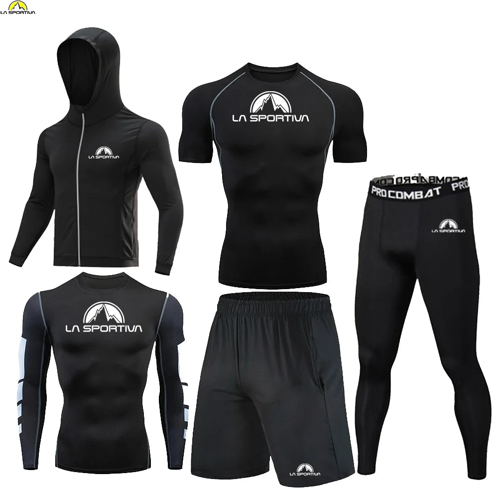 LA SPORTIVA Men’s 5PCS Compression Sports Set – Running, Gym & Fitness Tracksuit