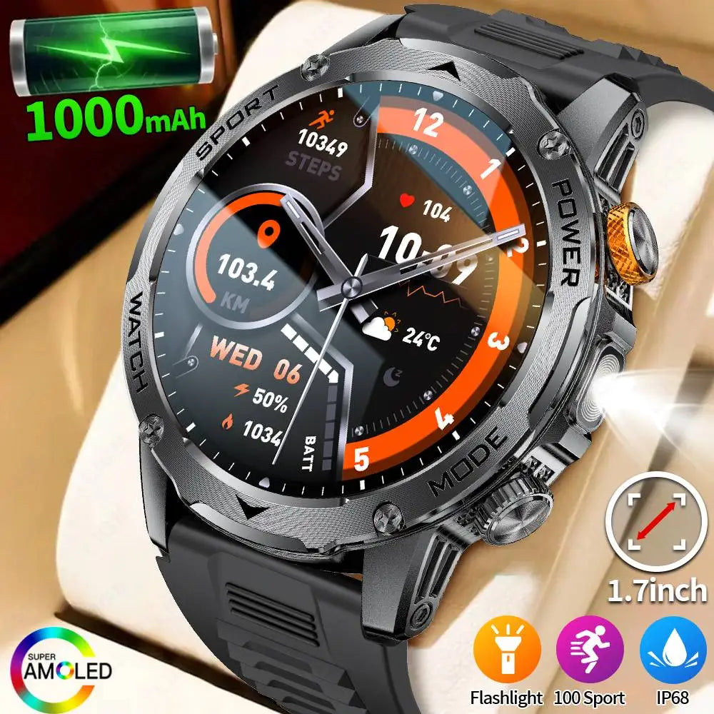 LIGE Smart Watch Men Bluetooth Call Outdoor Fitness Watch AMOLED 1000mAh Waterproof