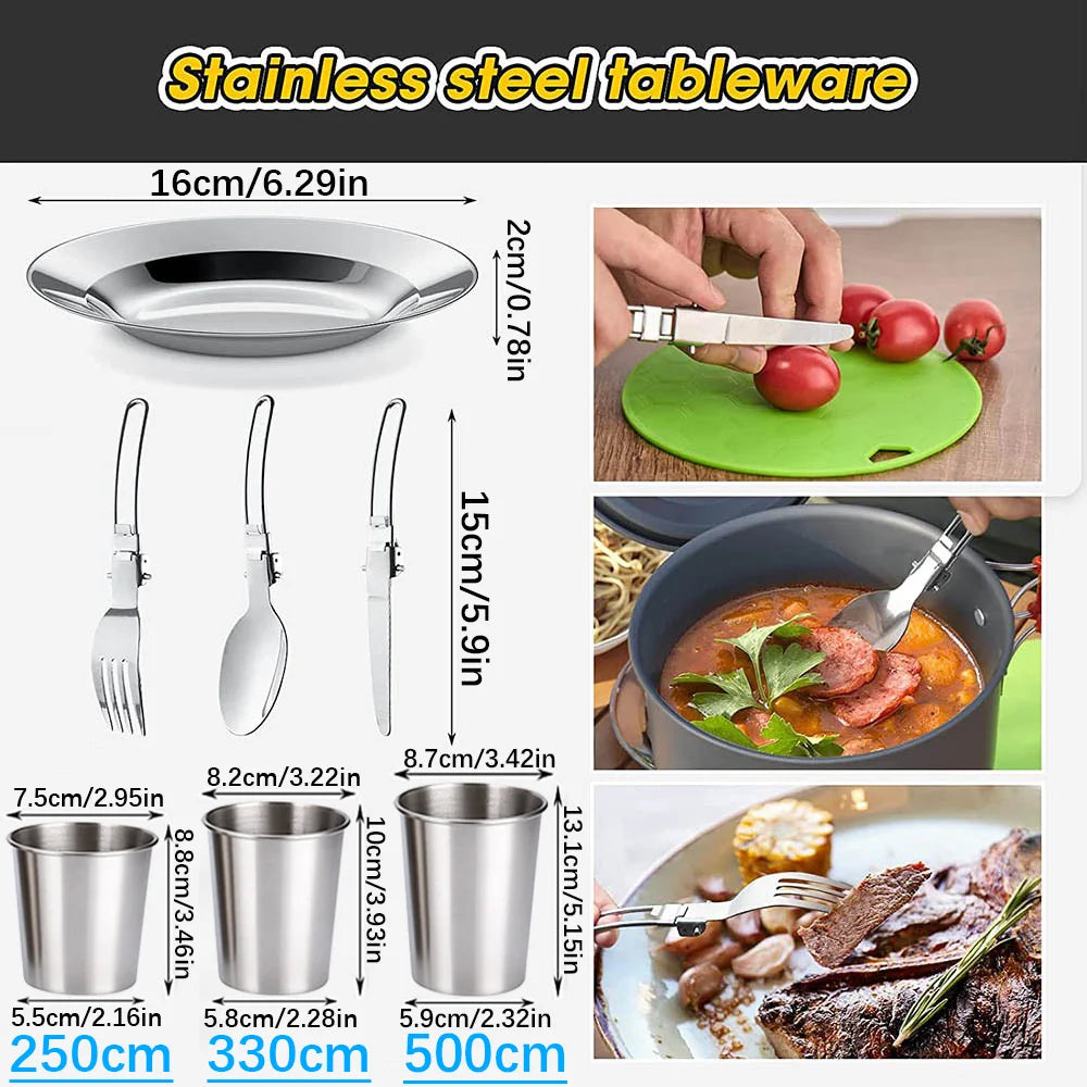 LISM Camping Cookware Set 2-3 Person Non-Stick Pots Frying Pan Teapot Kit