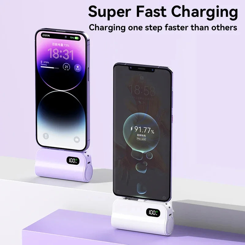 Mini Capsule Power Bank 50000mAh Wireless Fast Charging Portable Charger with Cables