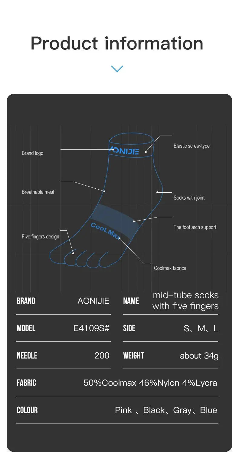 AONIJIE E4110 Lightweight Five-Toe Running Socks Low Cut Quarter Athletic Socks