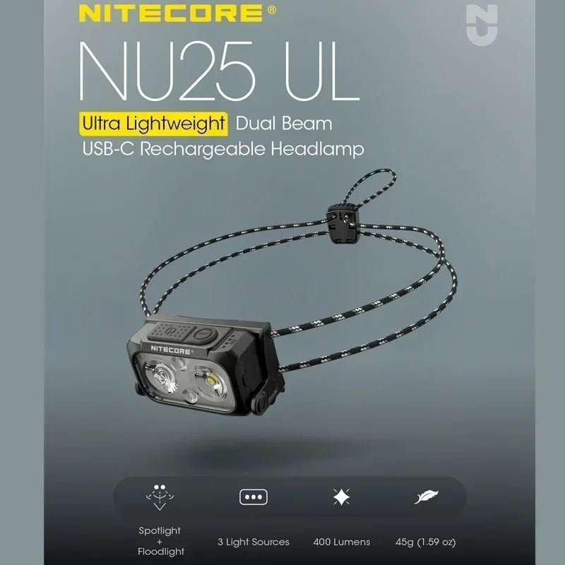 NITECORE NU25 V2 / NU25 UL Headlamp – 400 Lumens Dual Beam USB-C Rechargeable Headlight
