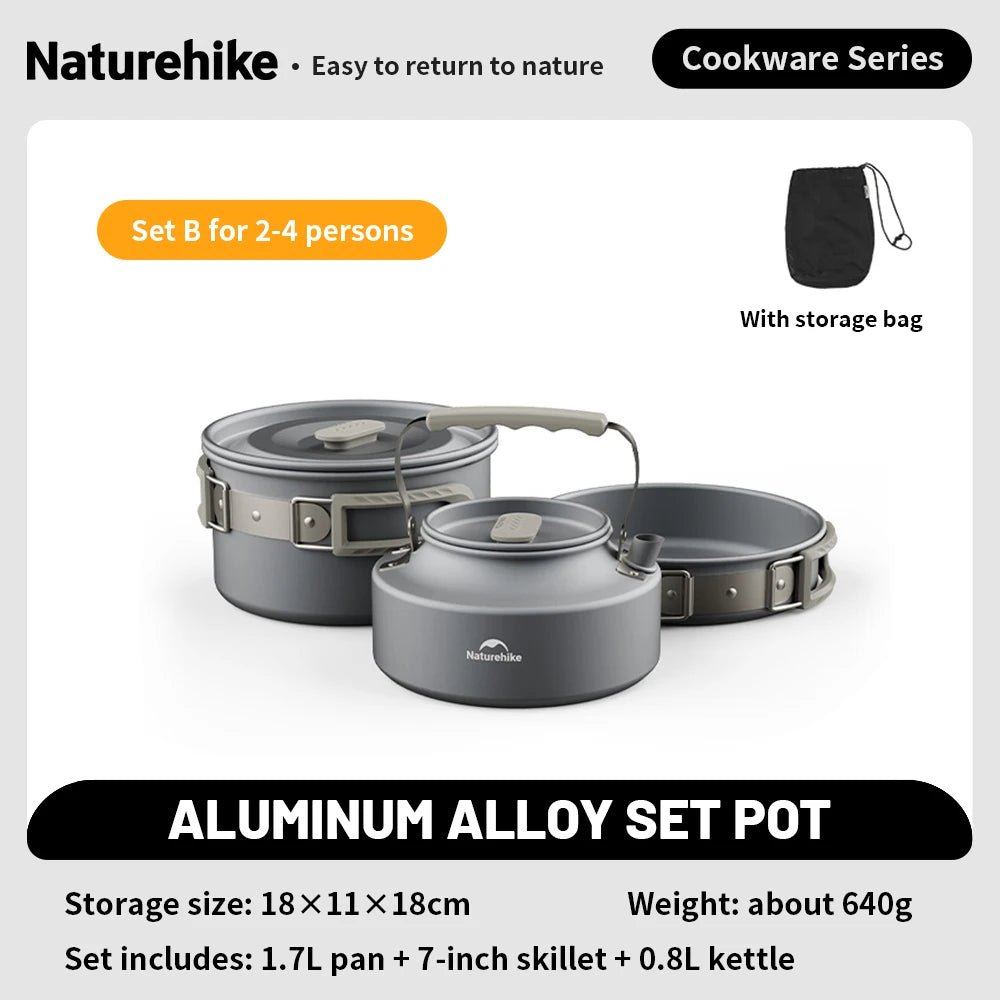 NATUREHIKE Camping Cookware Kit Portable Frying Pan Kettle Outdoor Cooking Set