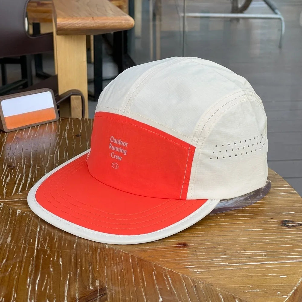 Colour Block 5 Panel Baseball Cap Embroidered Letter Quick Dry Breathable Sports Hat